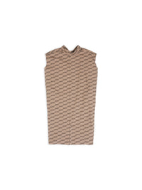 BB Monogram Swing Collar Rawcut beige & brown Dress - Beige & Brown