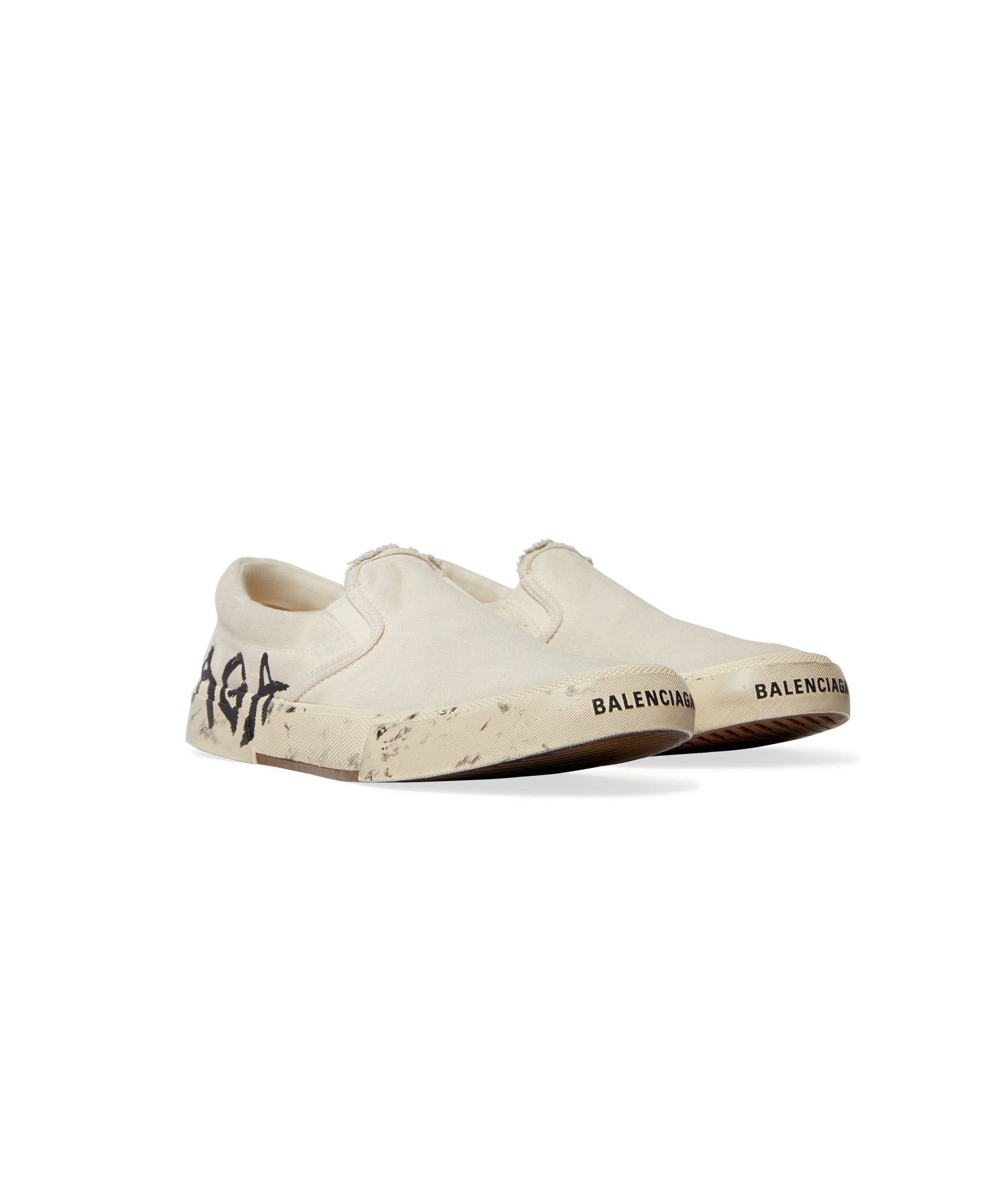 Paris Slip On Graffiti Sneakers - White & Black