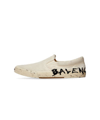 Paris Slip On Graffiti Sneakers - White & Black