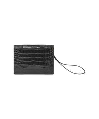 Hourglass Gusset Pouch Crocodile Embossed - Black