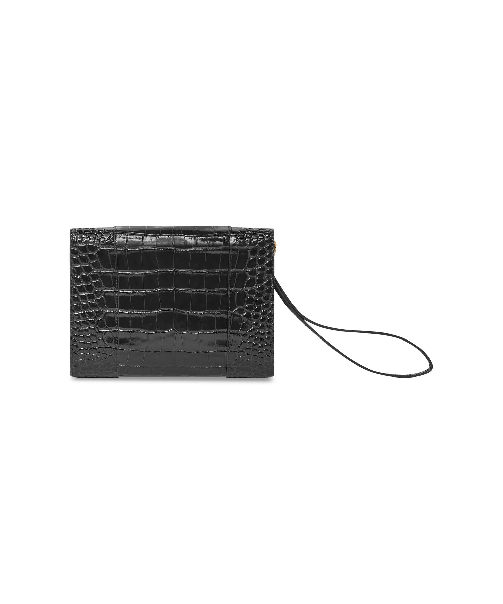 Hourglass Gusset Pouch Crocodile Embossed - Black
