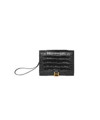 Hourglass Gusset Pouch Crocodile Embossed - Black