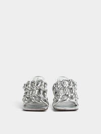 Stretch Twist silver 90mm Mules - Silver