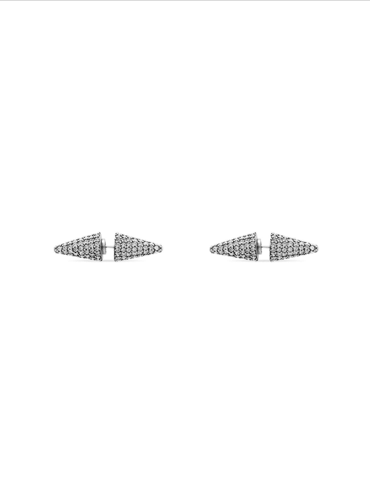 Cagole Spike ant silver & crystal Earrings - Ant Silver & Crystal