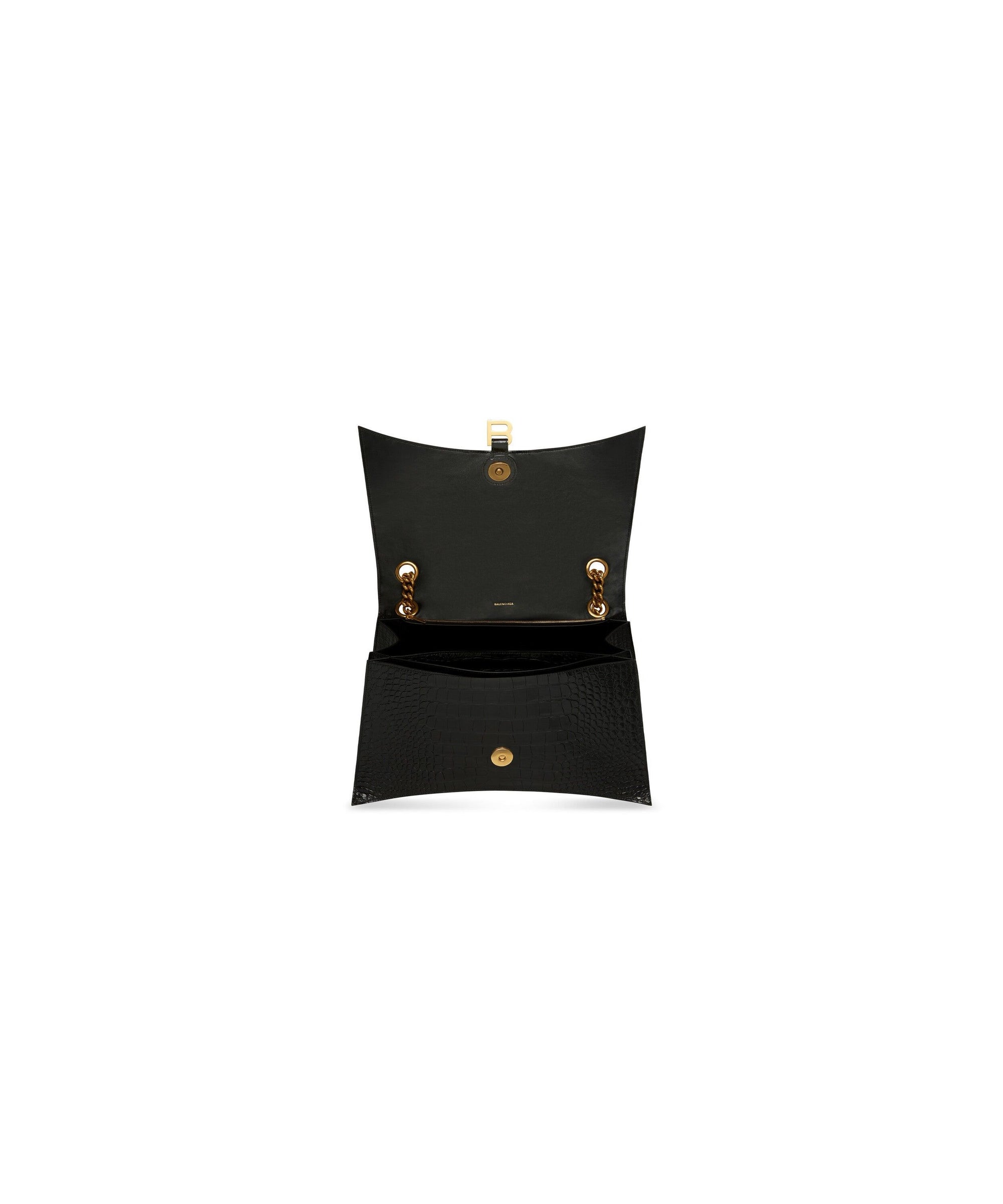 Crush Large Chain Bag Crocodile Embossed - Black