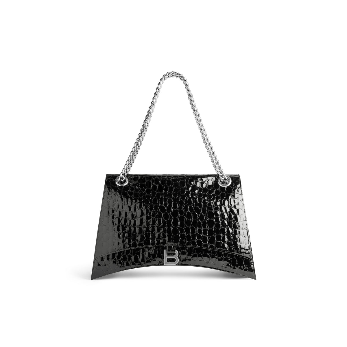 Crush Large Chain Bag Crocodile Embossed - Black