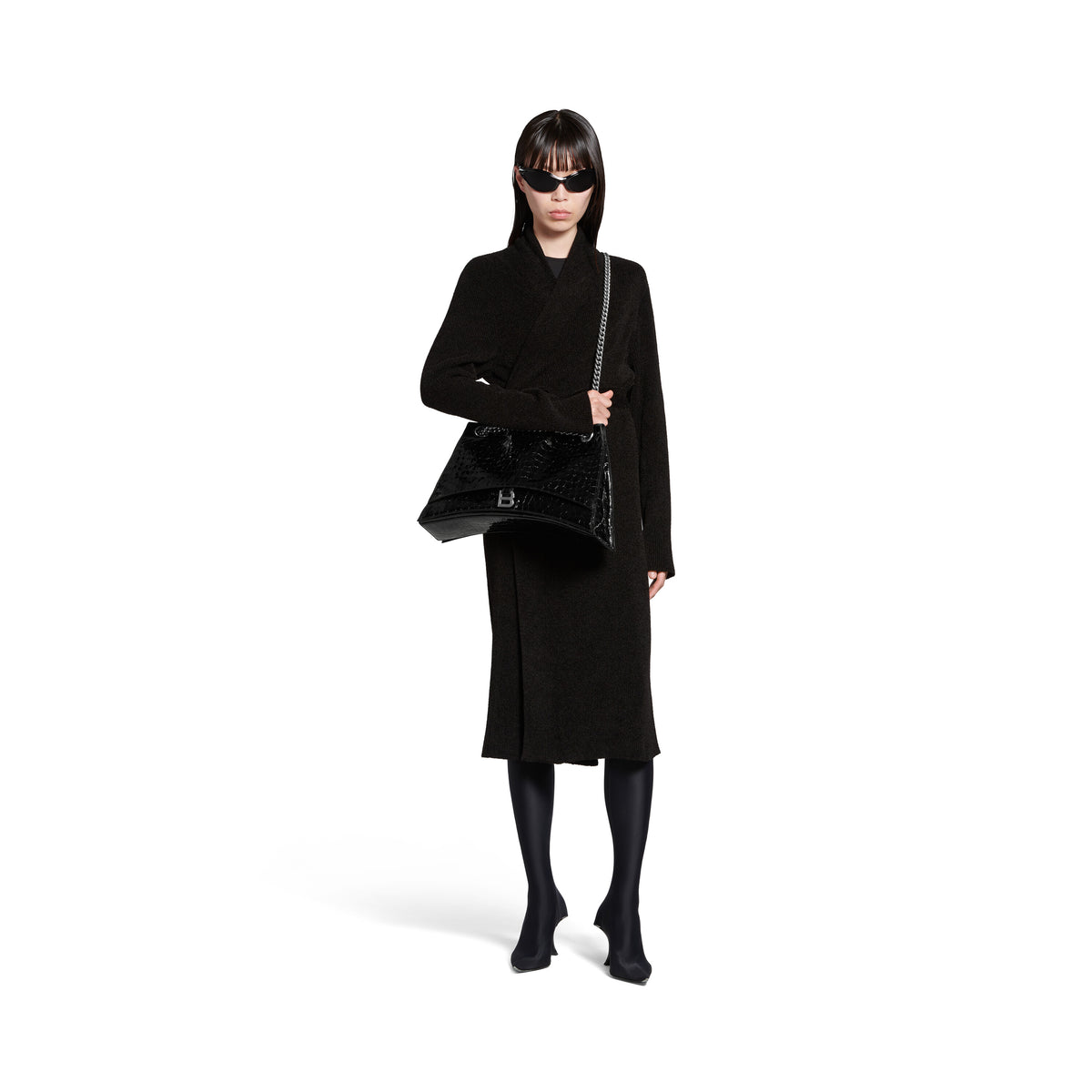 Crush Large Chain Bag Crocodile Embossed - Black