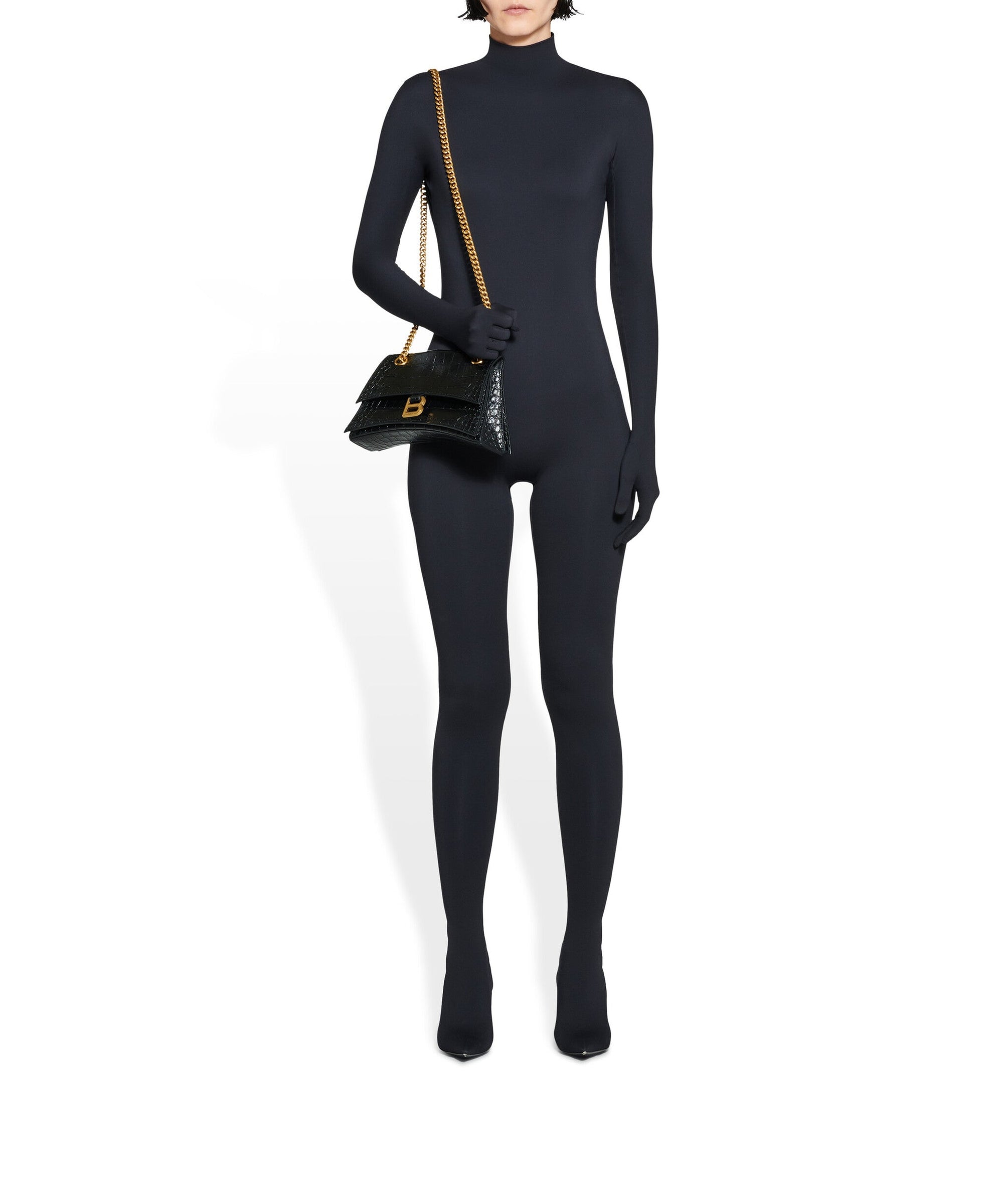 Crush Small Chain Bag Crocodile Embossed - Black