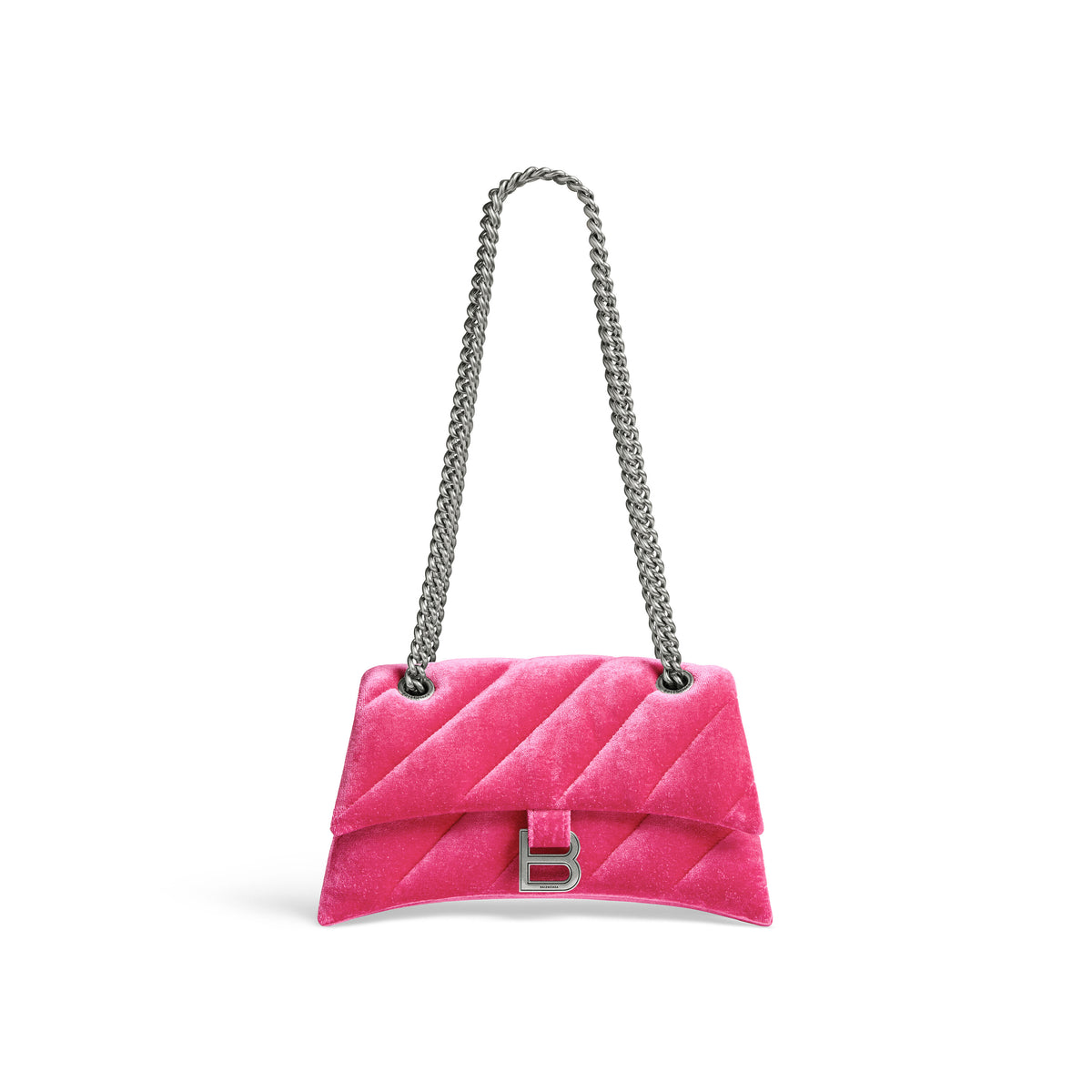Crush Small Chain Bag Quilted Velvet Jersey - Bright Pink