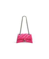 Crush Small Chain Bag Quilted Velvet Jersey - Bright Pink