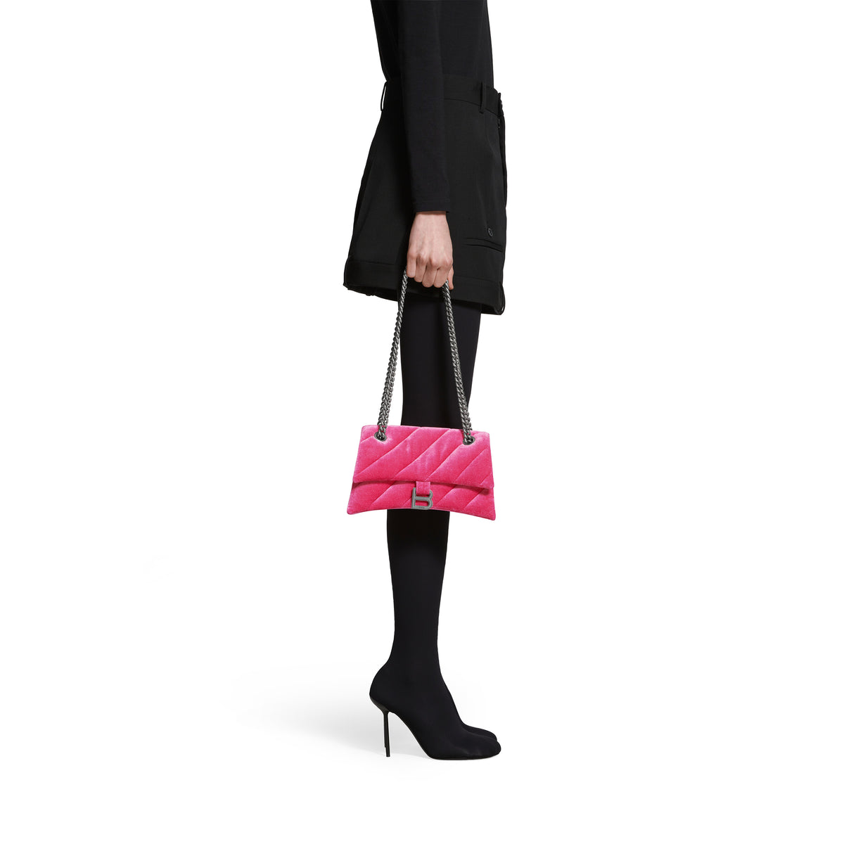 Crush Small Chain Bag Quilted Velvet Jersey - Bright Pink