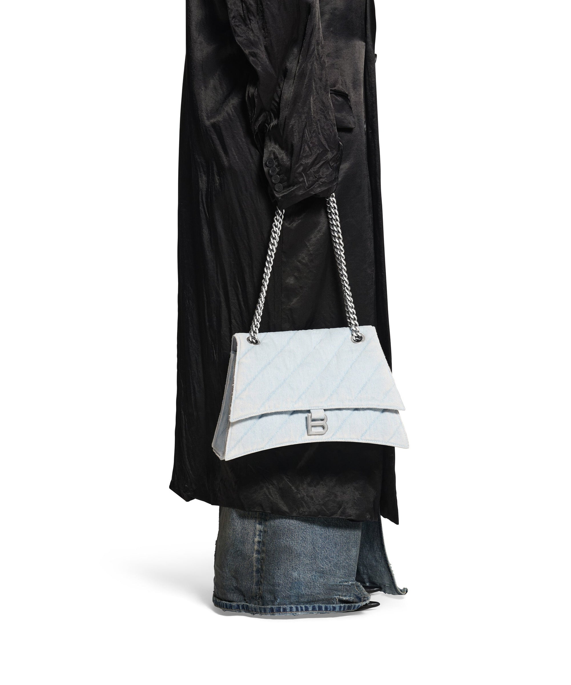 Crush Medium Chain Bag Quilted Denim - Pale Blue