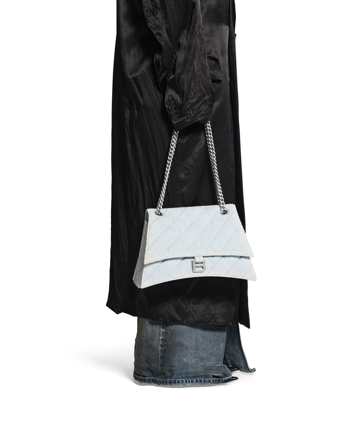 Crush Medium Chain Bag Quilted Denim - Pale Blue