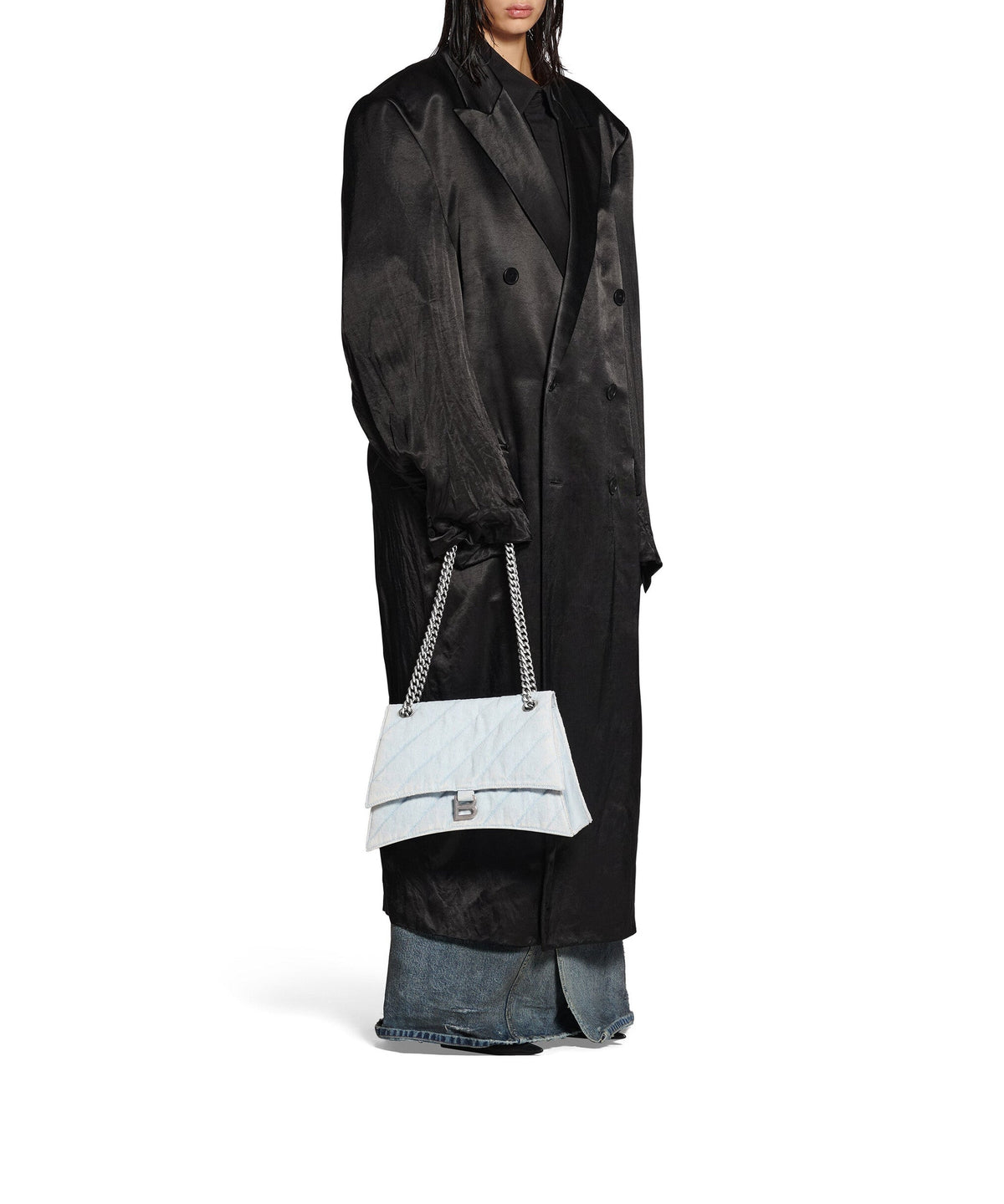 Crush Medium Chain Bag Quilted Denim - Pale Blue