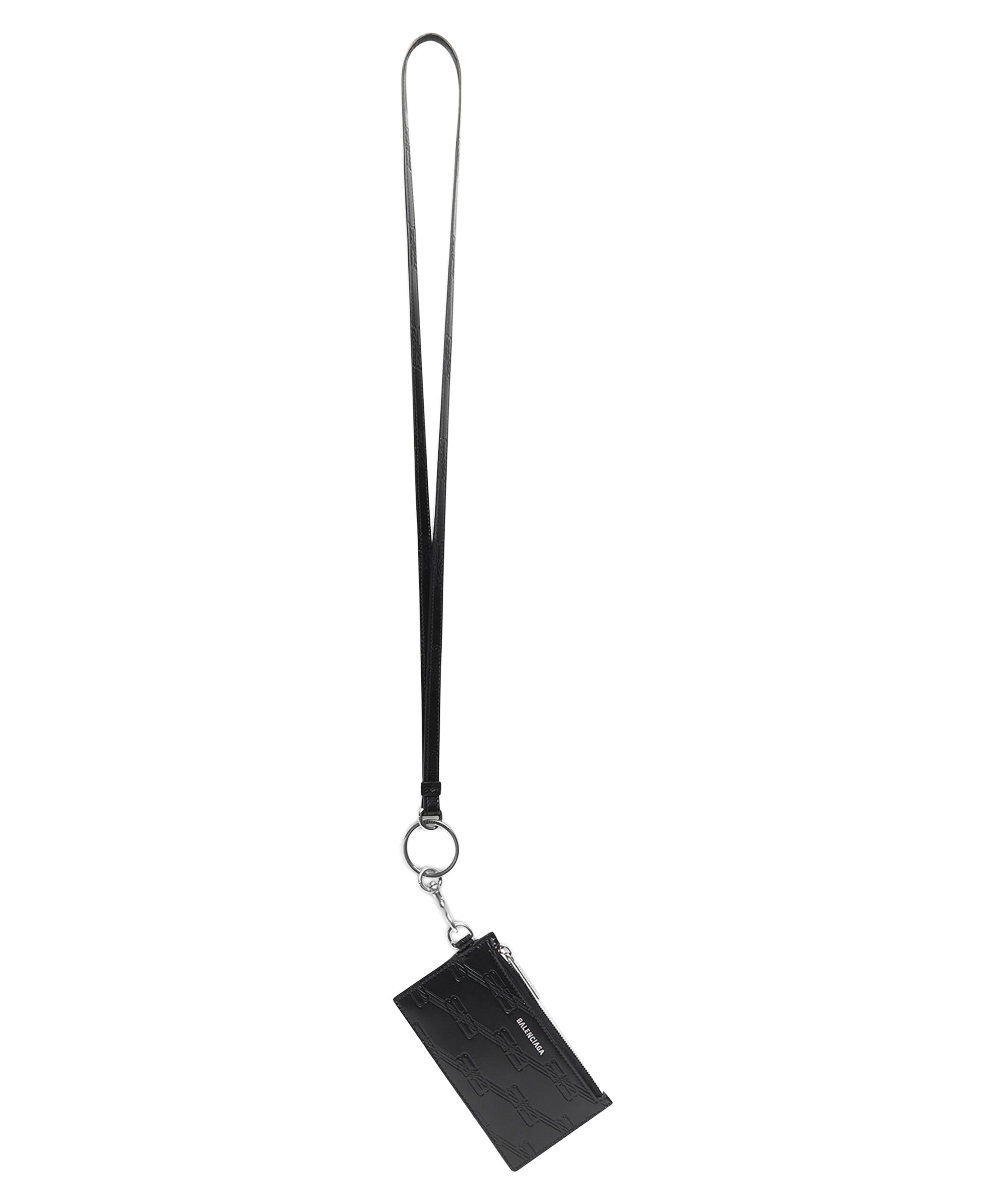 Embossed Monogram Card Case On Keychain Box - Black