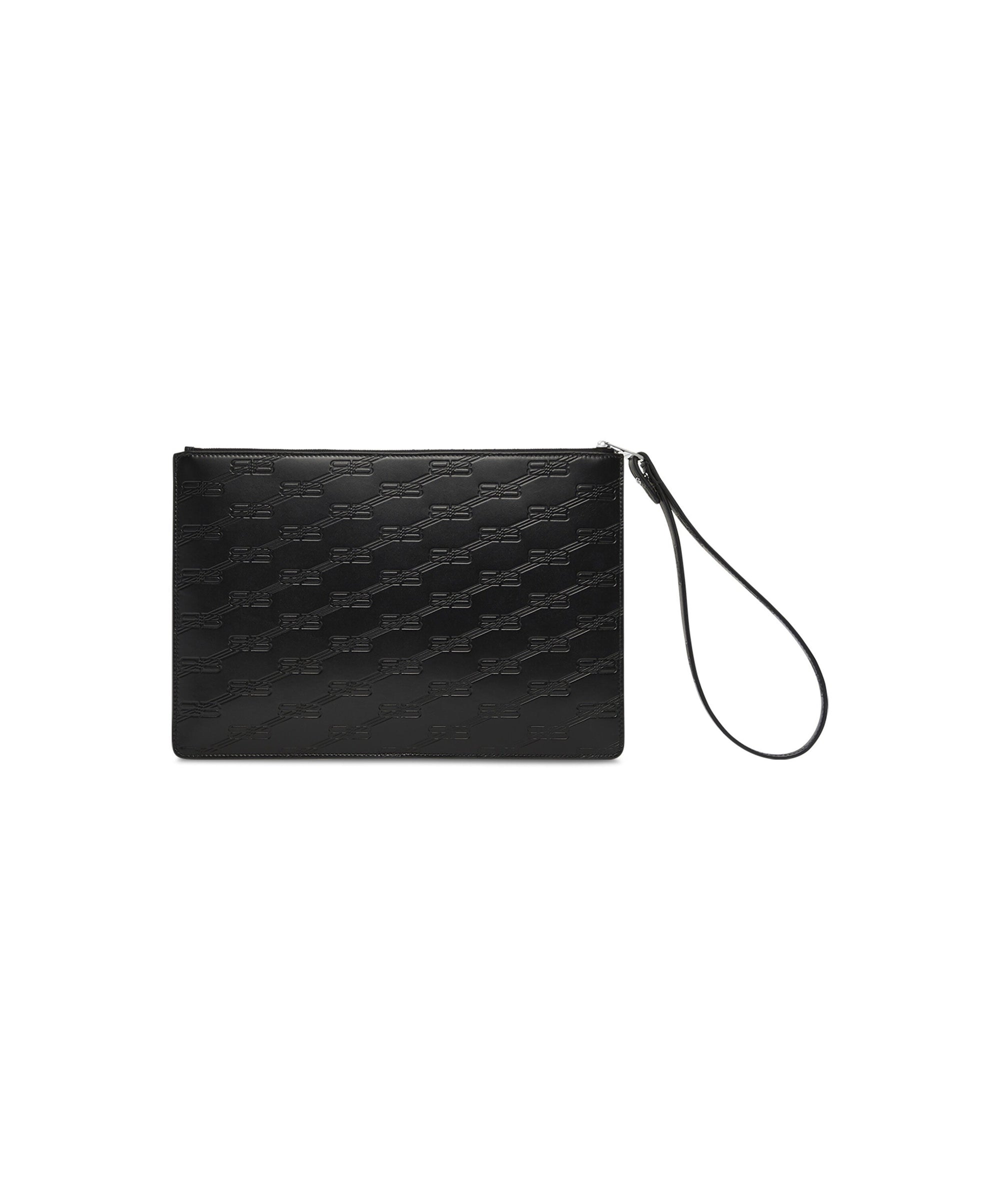 Embossed Monogram Medium Pouch With Handle Box - Black
