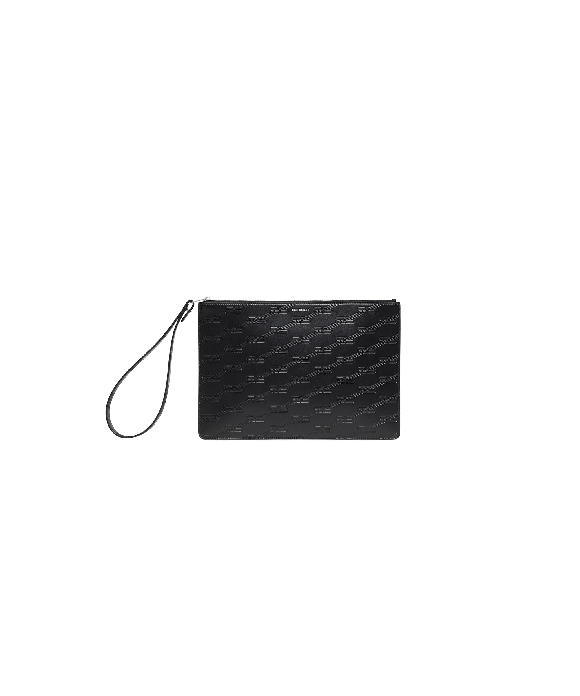 Embossed Monogram Medium Pouch With Handle Box - Black