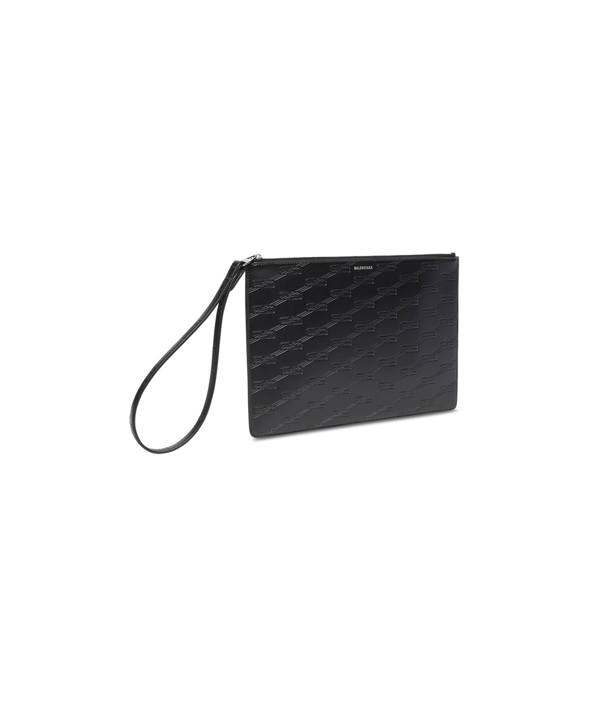 Embossed Monogram Medium Pouch With Handle Box - Black