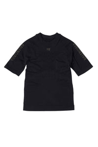 Sporty B Crewneck Short Sleeve Athletic black Top - Black