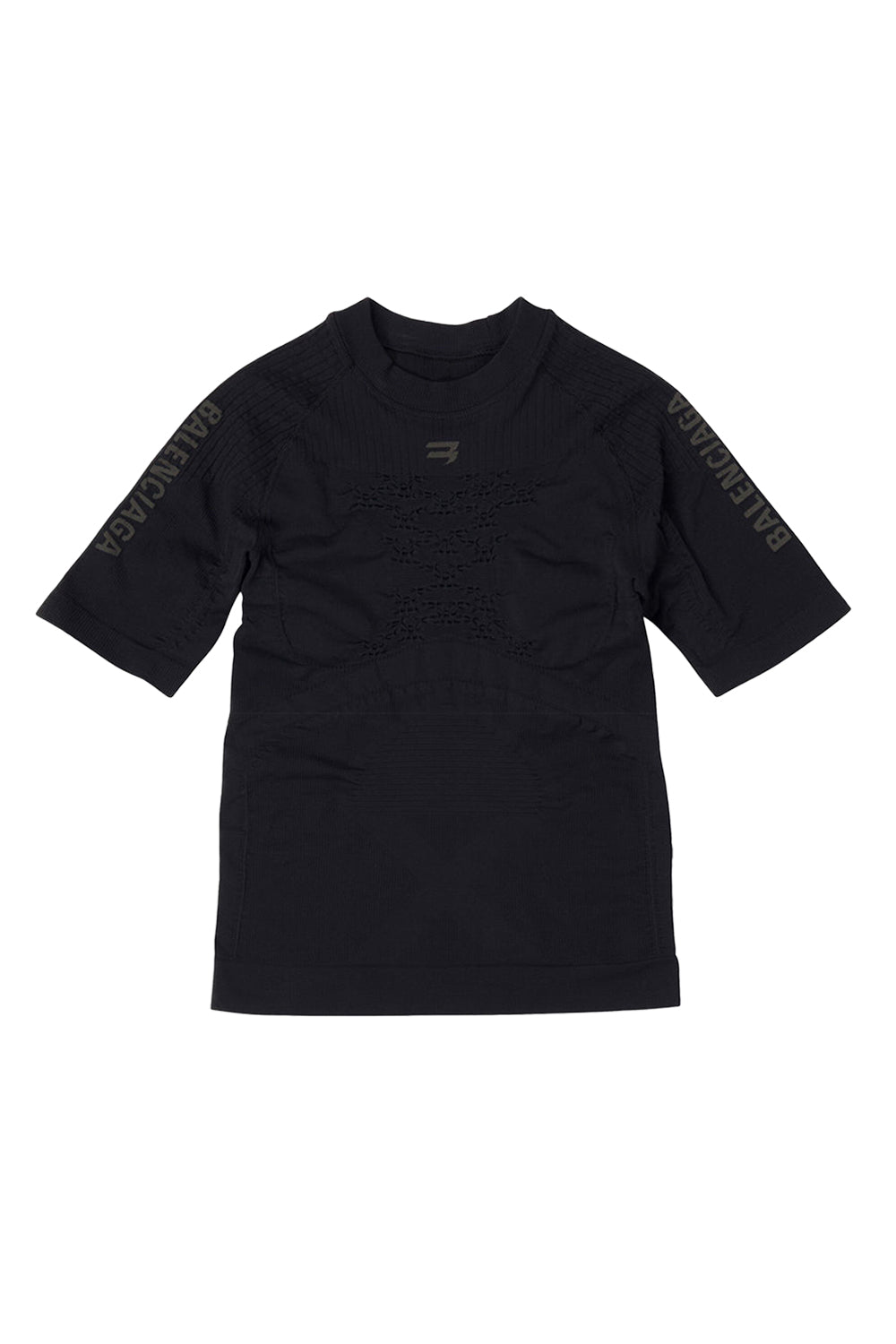 Sporty B Crewneck Short Sleeve Athletic black Top - Black