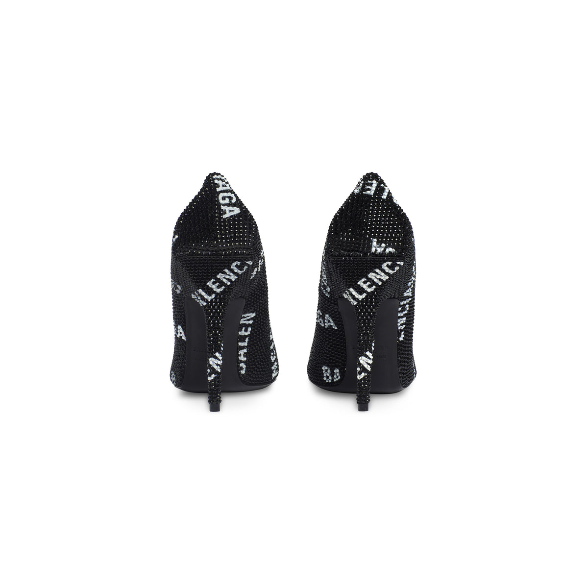 Square Knife 110 Pumps With Allover Logo Rhinestones - Black & White