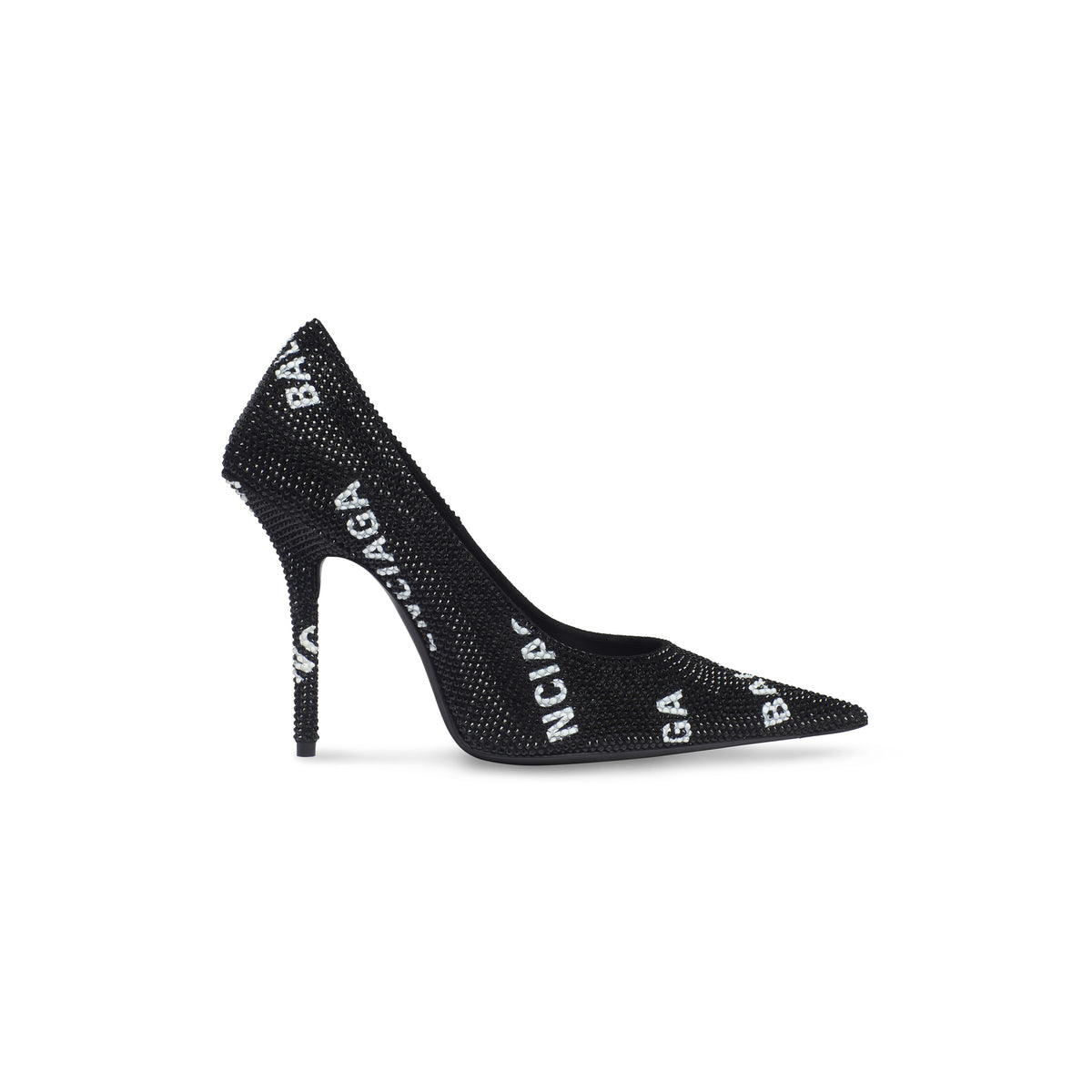 Square Knife 110 Pumps With Allover Logo Rhinestones - Black & White