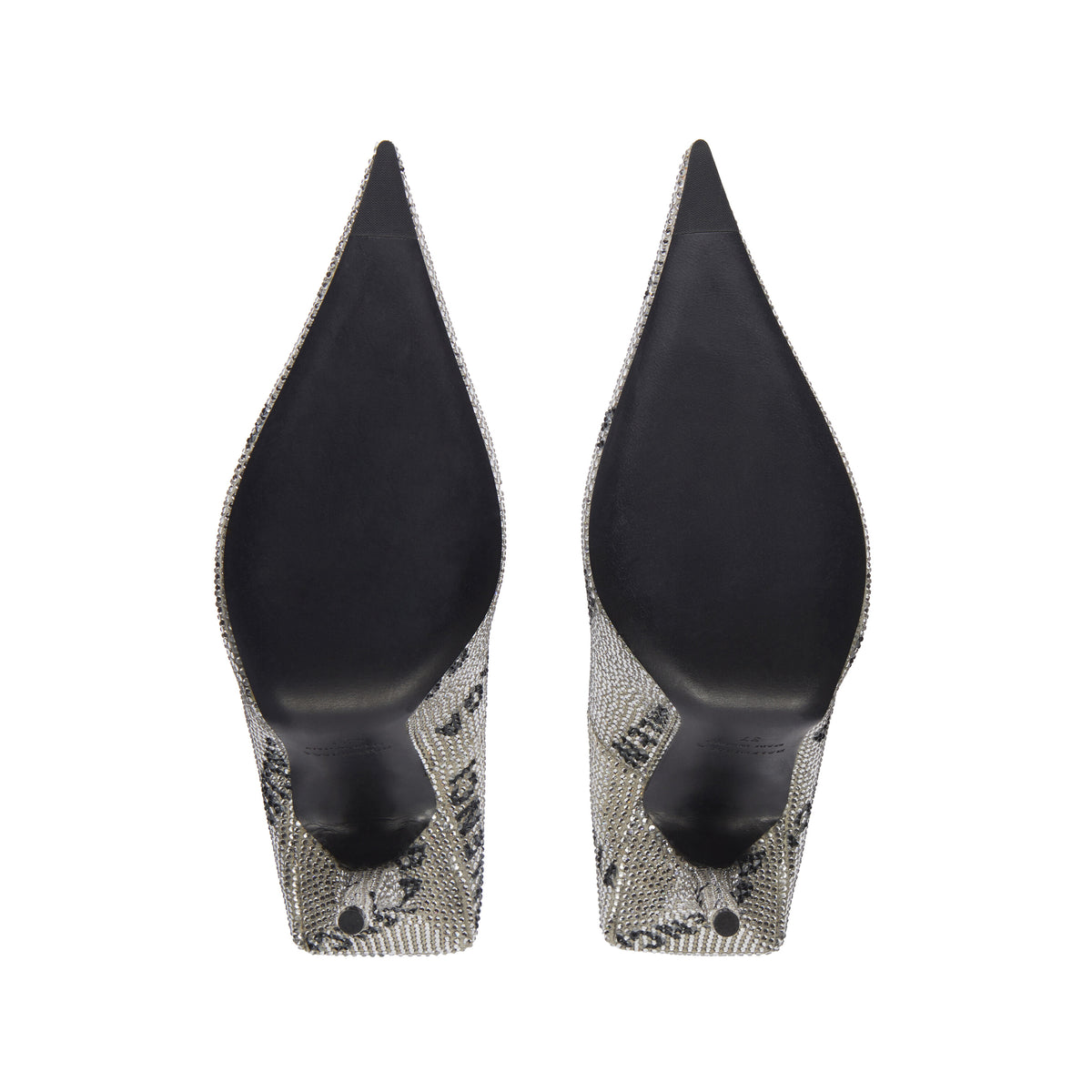 Square Knife 110 Pumps With Allover Logo Rhinestones - Crystal & Black