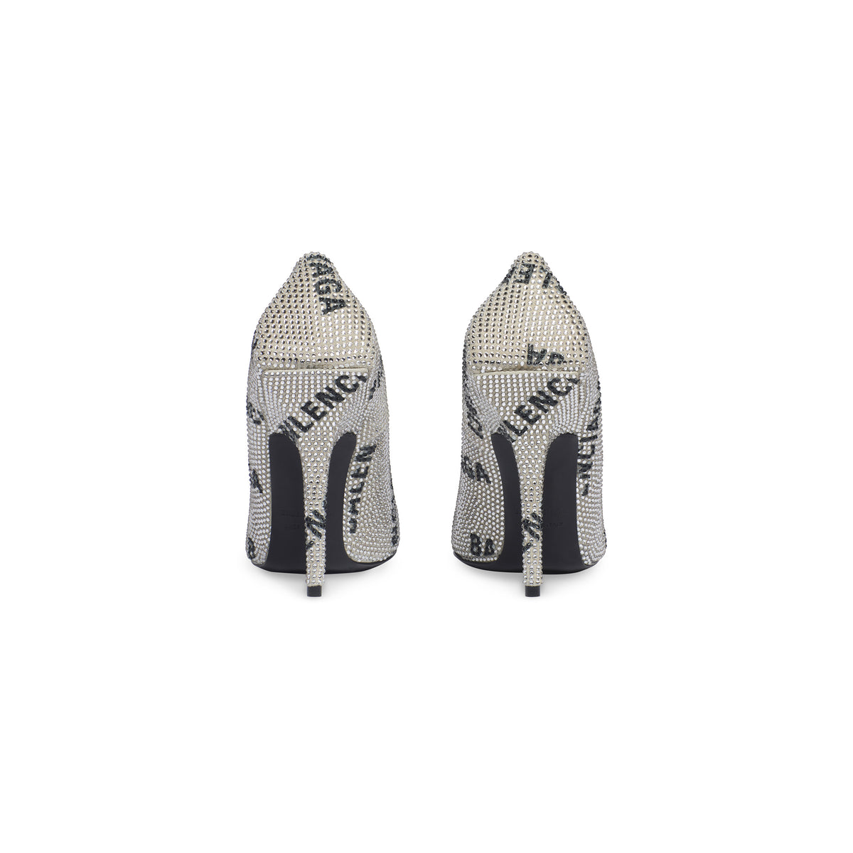 Square Knife 110 Pumps With Allover Logo Rhinestones - Crystal & Black