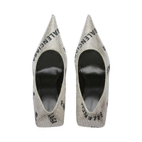 Square Knife 110 Pumps With Allover Logo Rhinestones - Crystal & Black
