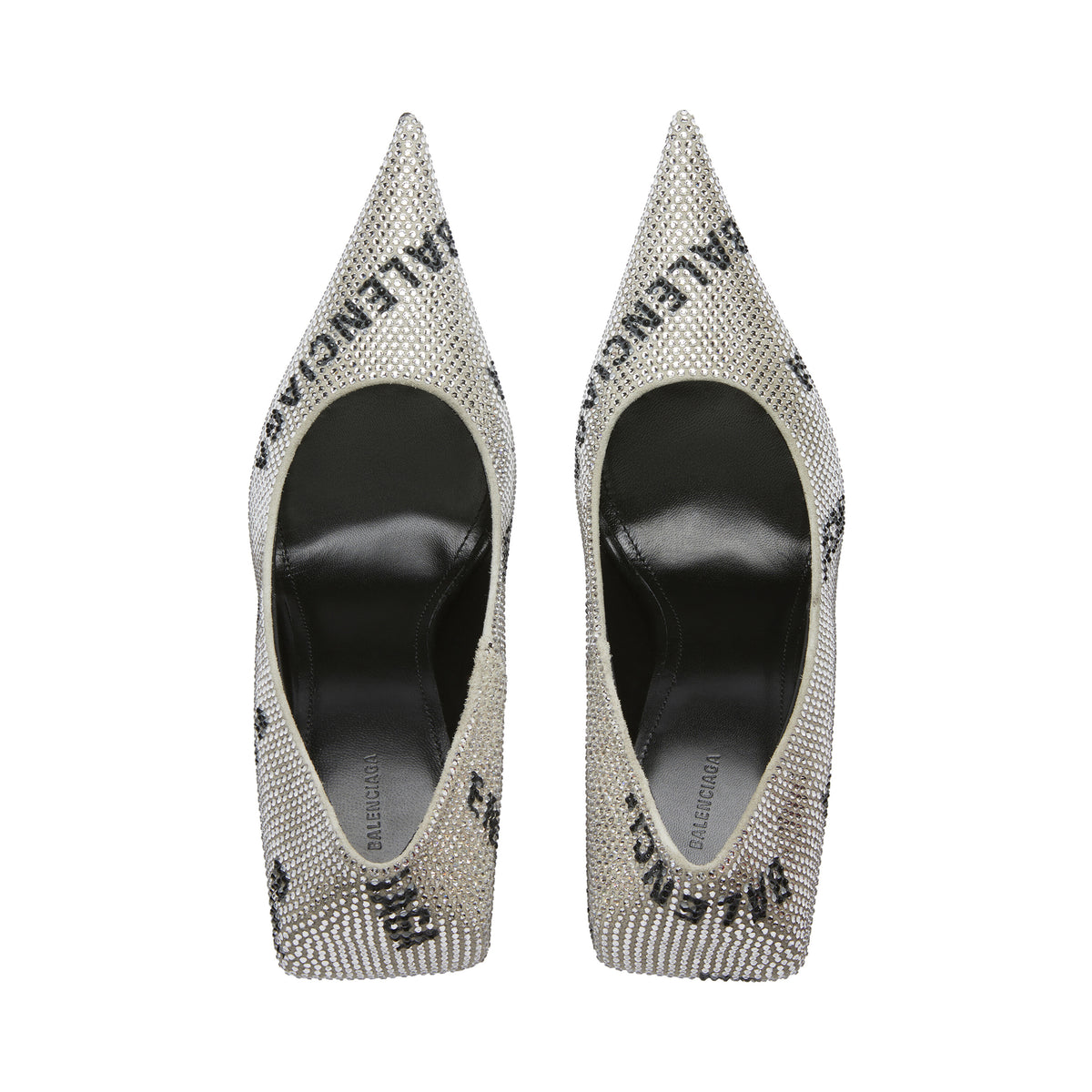Square Knife 110 Pumps With Allover Logo Rhinestones - Crystal & Black