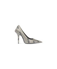 Square Knife 110 Pumps With Allover Logo Rhinestones - Crystal & Black