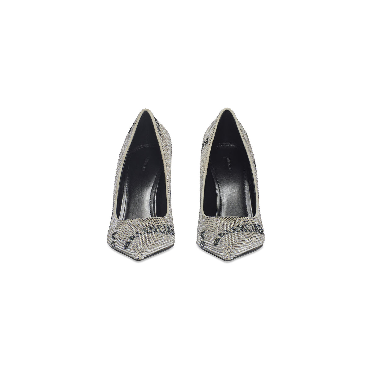 Square Knife 110 Pumps With Allover Logo Rhinestones - Crystal & Black
