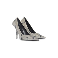 Square Knife 110 Pumps With Allover Logo Rhinestones - Crystal & Black