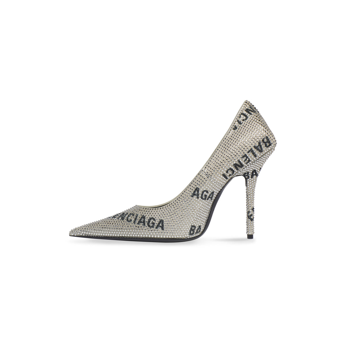 Square Knife 110 Pumps With Allover Logo Rhinestones - Crystal & Black