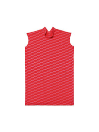 BB Monogram Swing Collar Rawcut red & pink Dress - Red & Pink