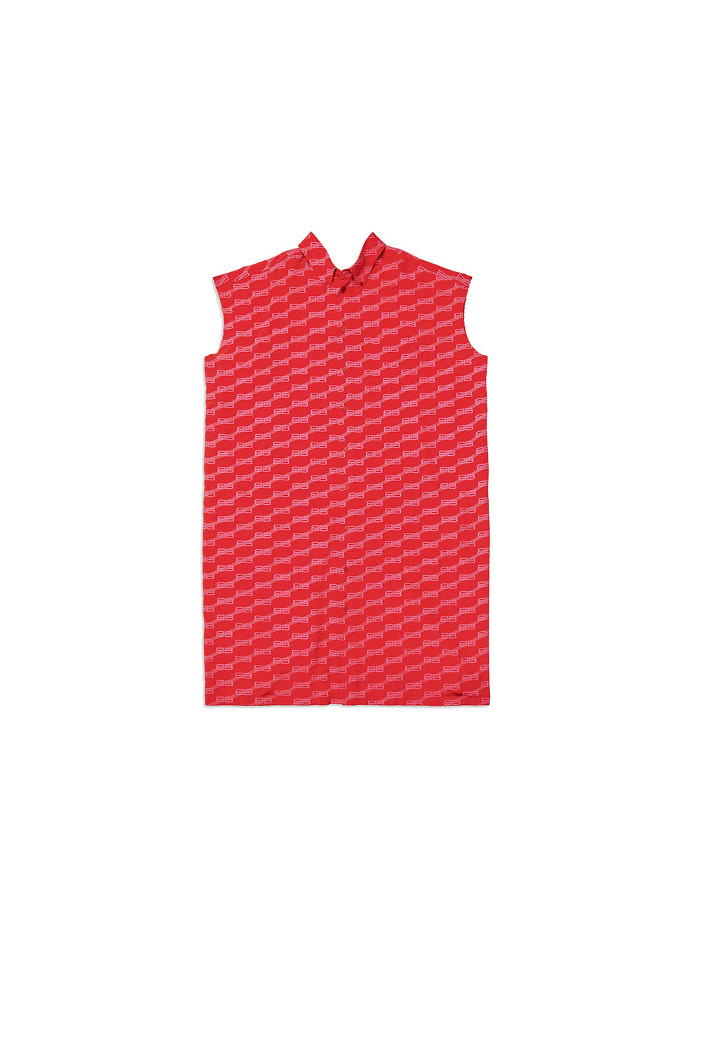 BB Monogram Swing Collar Rawcut red & pink Dress - Red & Pink