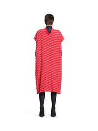 BB Monogram Swing Collar Rawcut red & pink Dress - Red & Pink