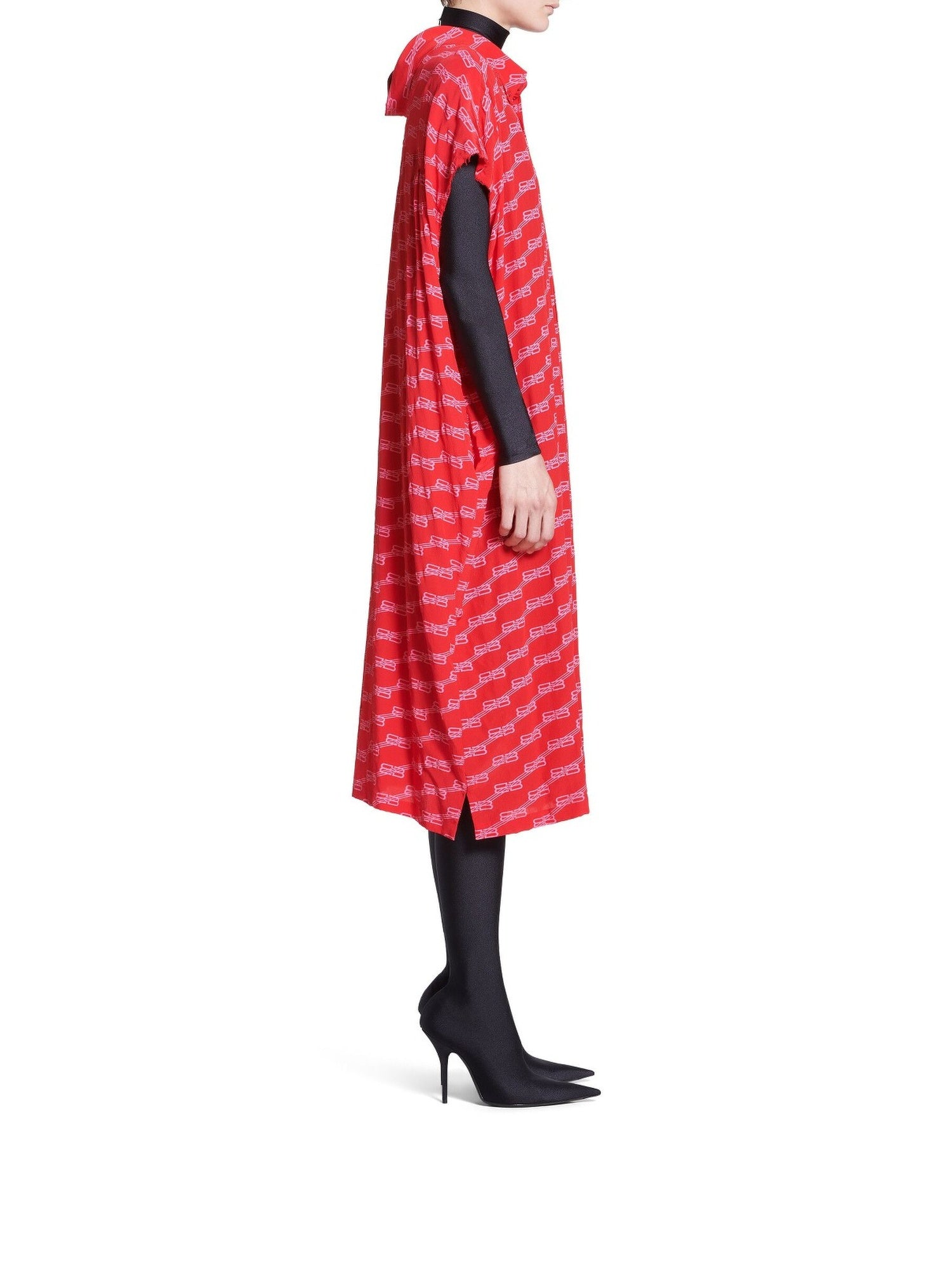 BB Monogram Swing Collar Rawcut red & pink Dress - Red & Pink