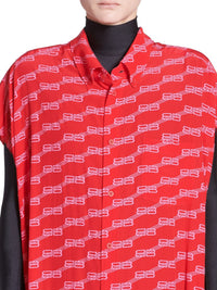 BB Monogram Swing Collar Rawcut red & pink Dress - Red & Pink