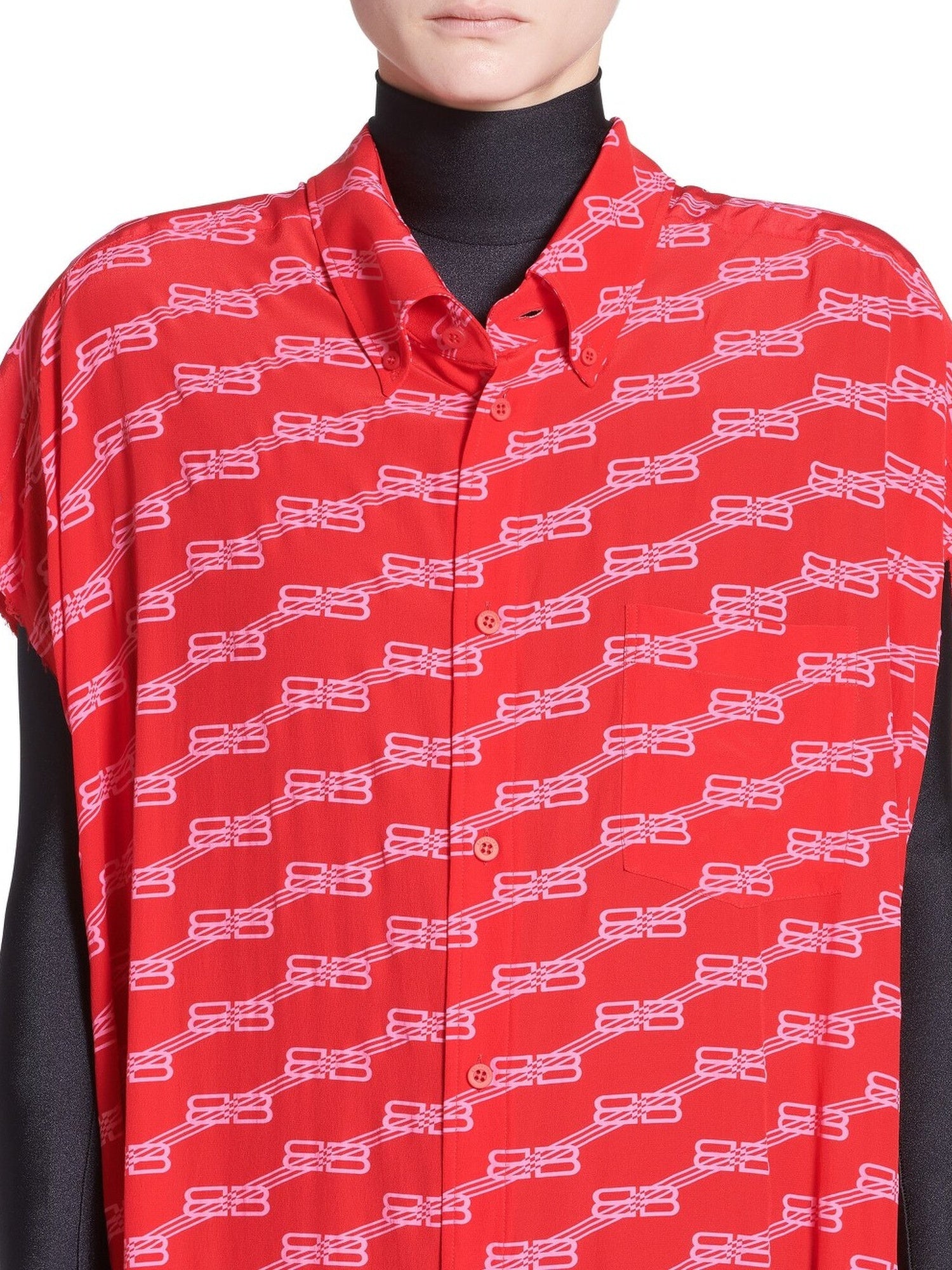 BB Monogram Swing Collar Rawcut red & pink Dress - Red & Pink