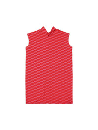 BB Monogram Swing Collar Rawcut red & pink Dress - Red & Pink