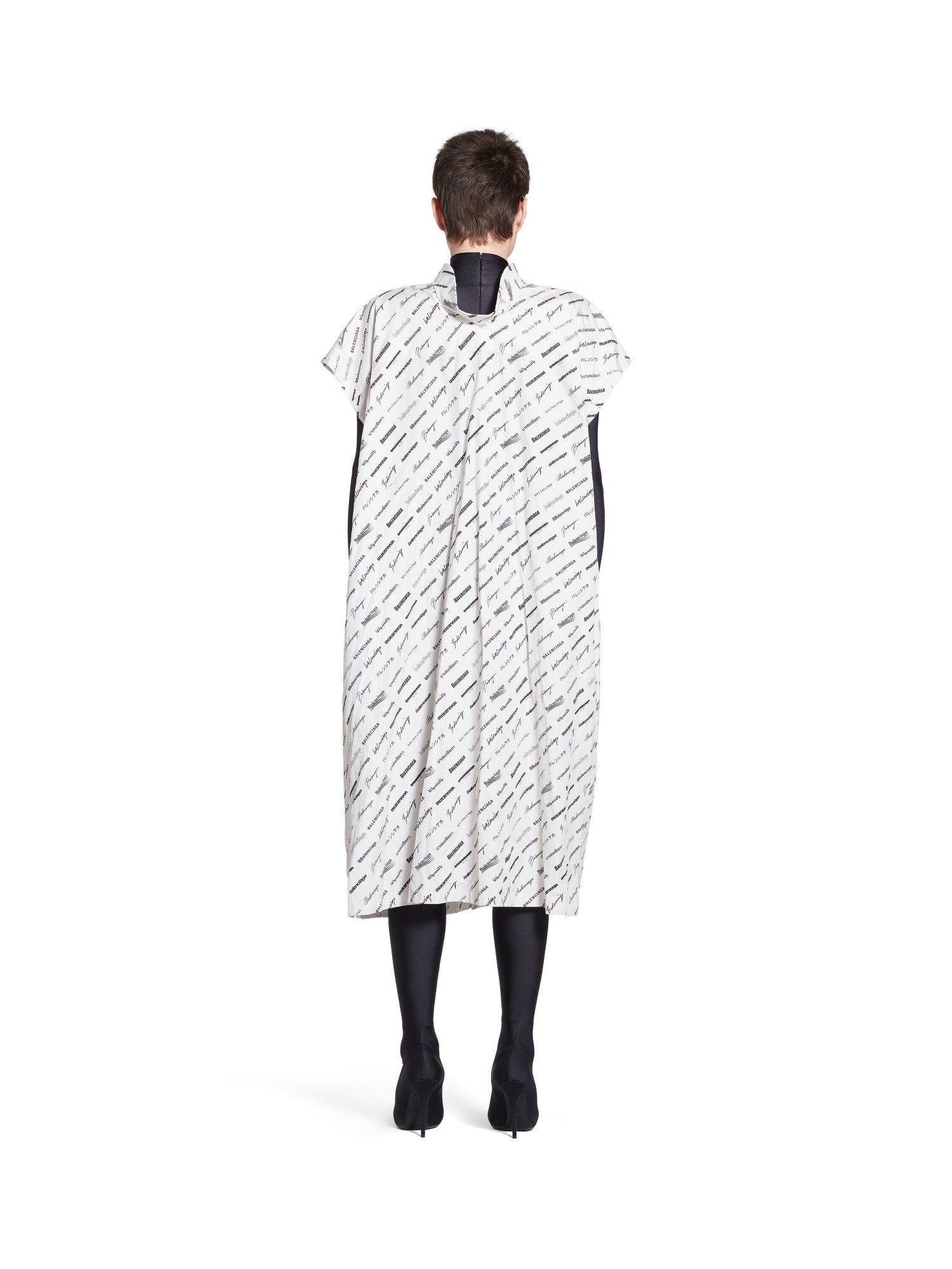 Logomania All Over Swing Collar Rawcut ecru & black Dress - Ecru & Black