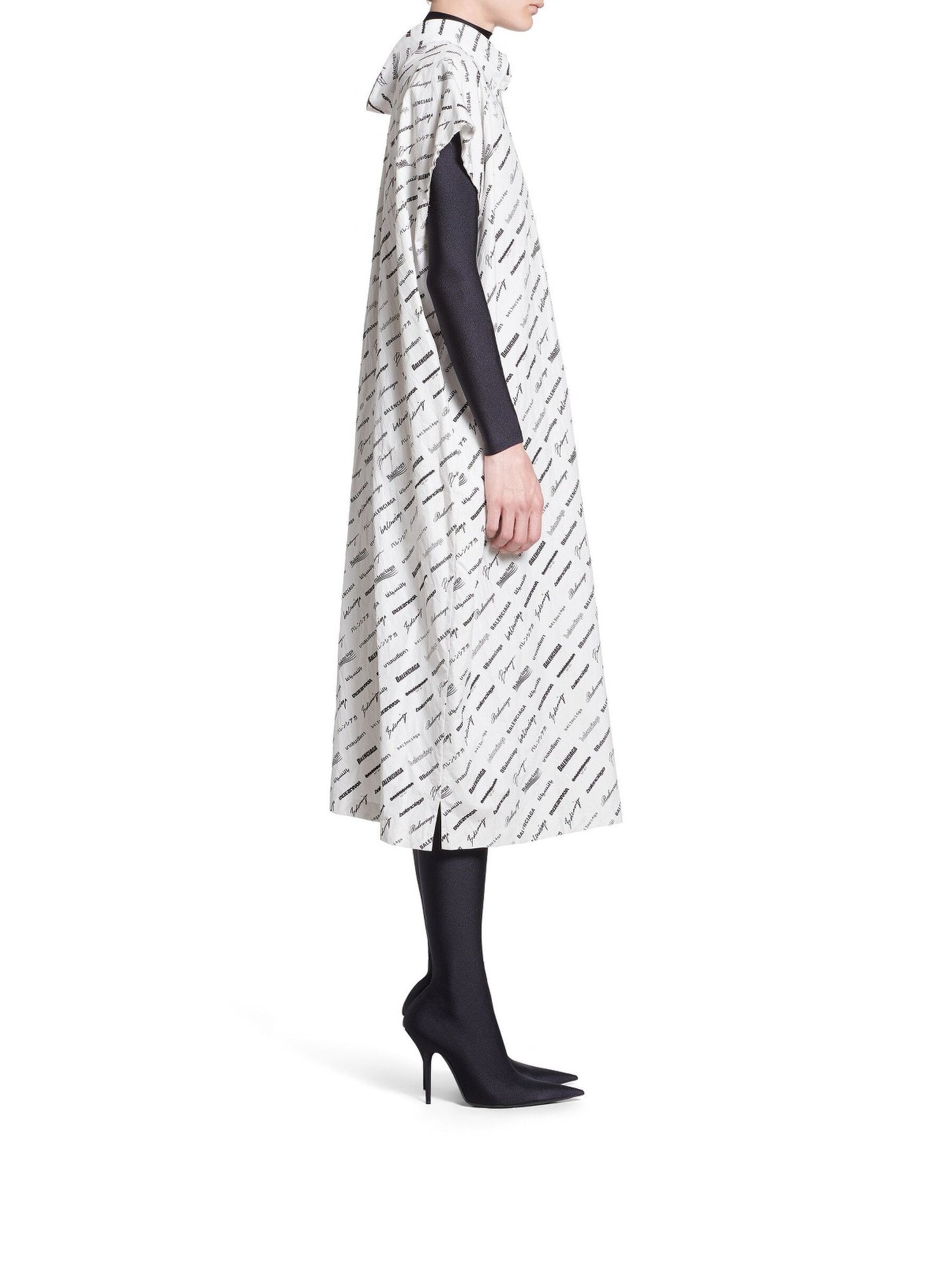 Logomania All Over Swing Collar Rawcut ecru & black Dress - Ecru & Black