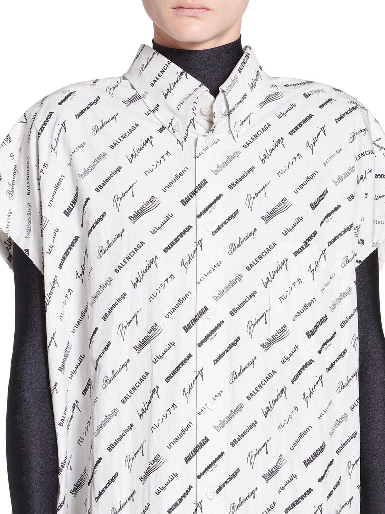 Logomania All Over Swing Collar Rawcut ecru & black Dress - Ecru & Black
