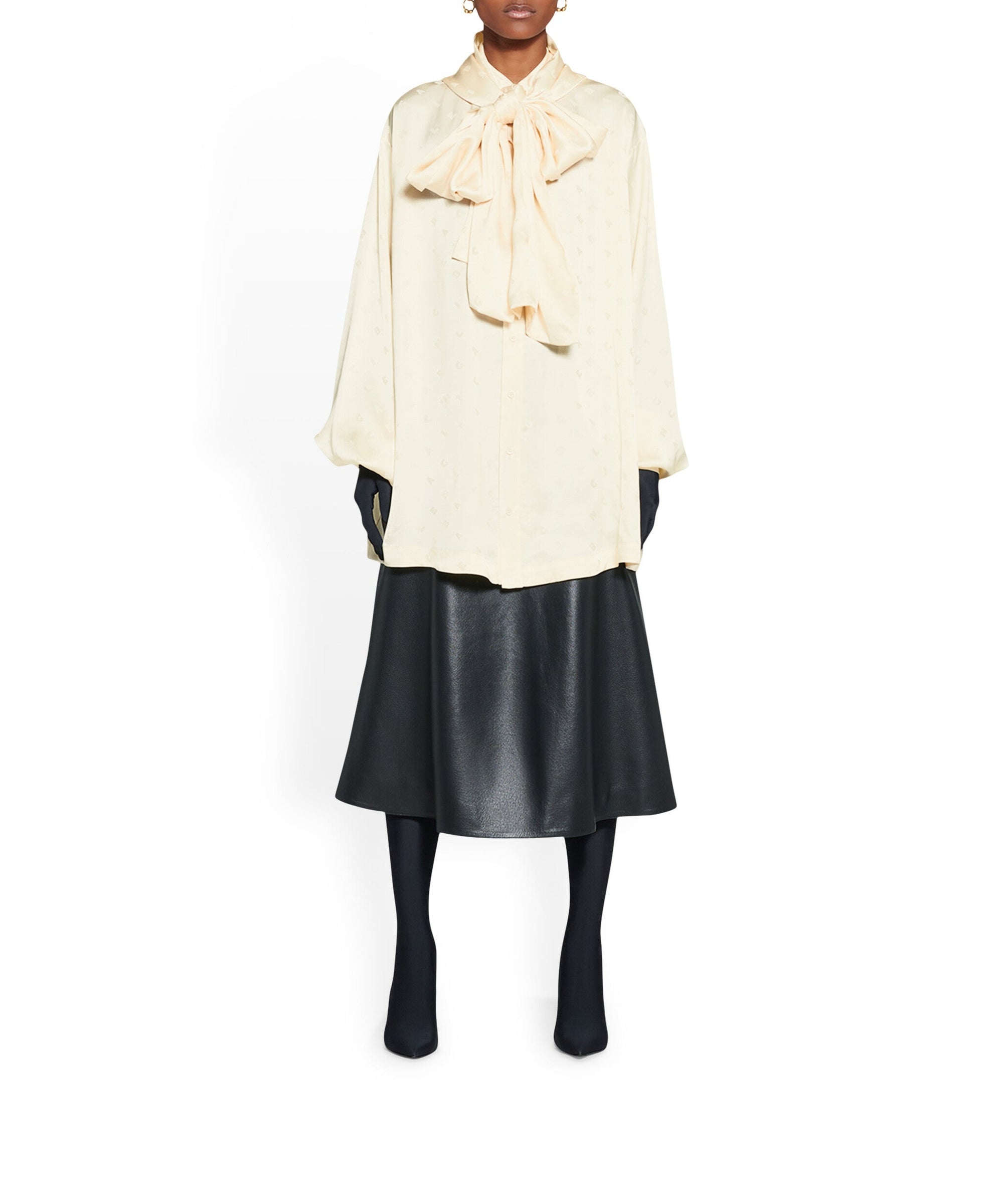 Logo Letters All Over Hooded Blouse - Ivory