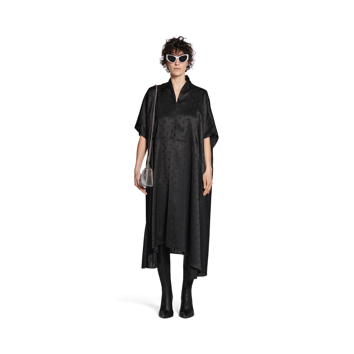Logo Letters All Over Oversized Dress - Black