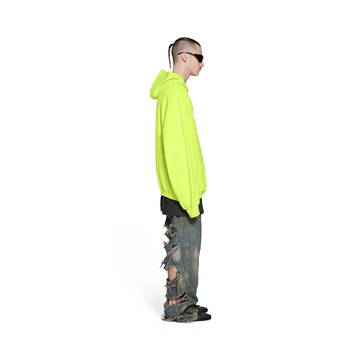 Caps Destroyed Hoodie - Fluo Yellow & White