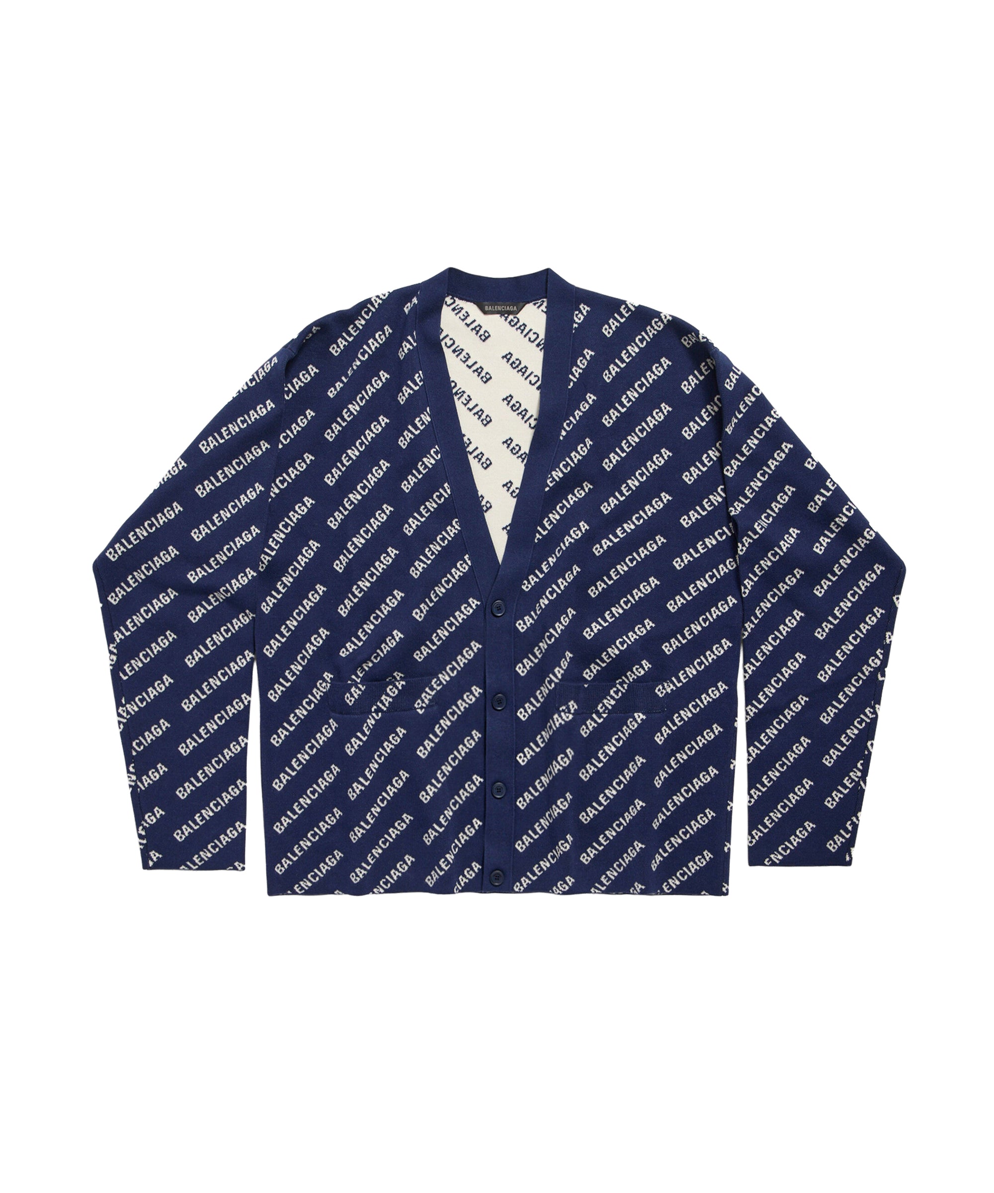 Allover Logo Cardigan - Navy & White