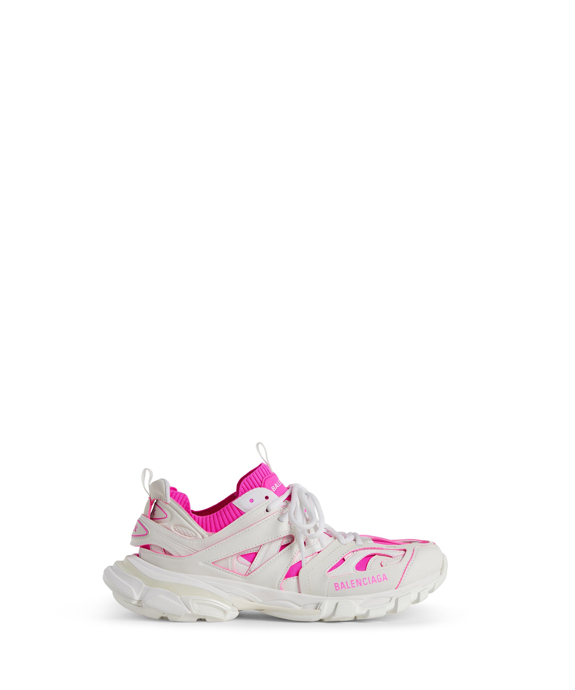 Track Sock Sneakers - White & Fluo Pink