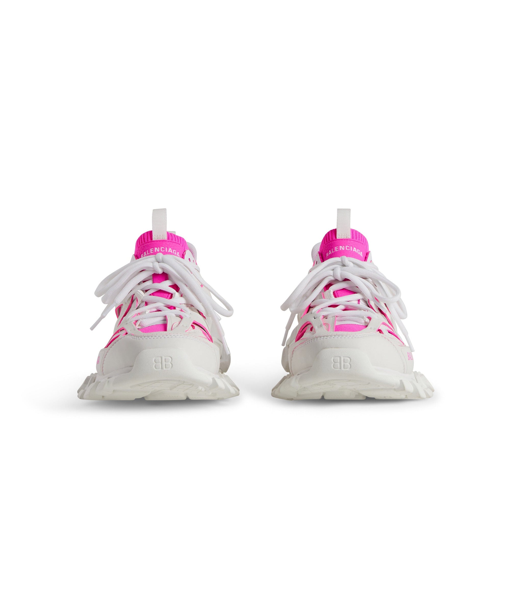 Track Sock Sneakers - White & Fluo Pink